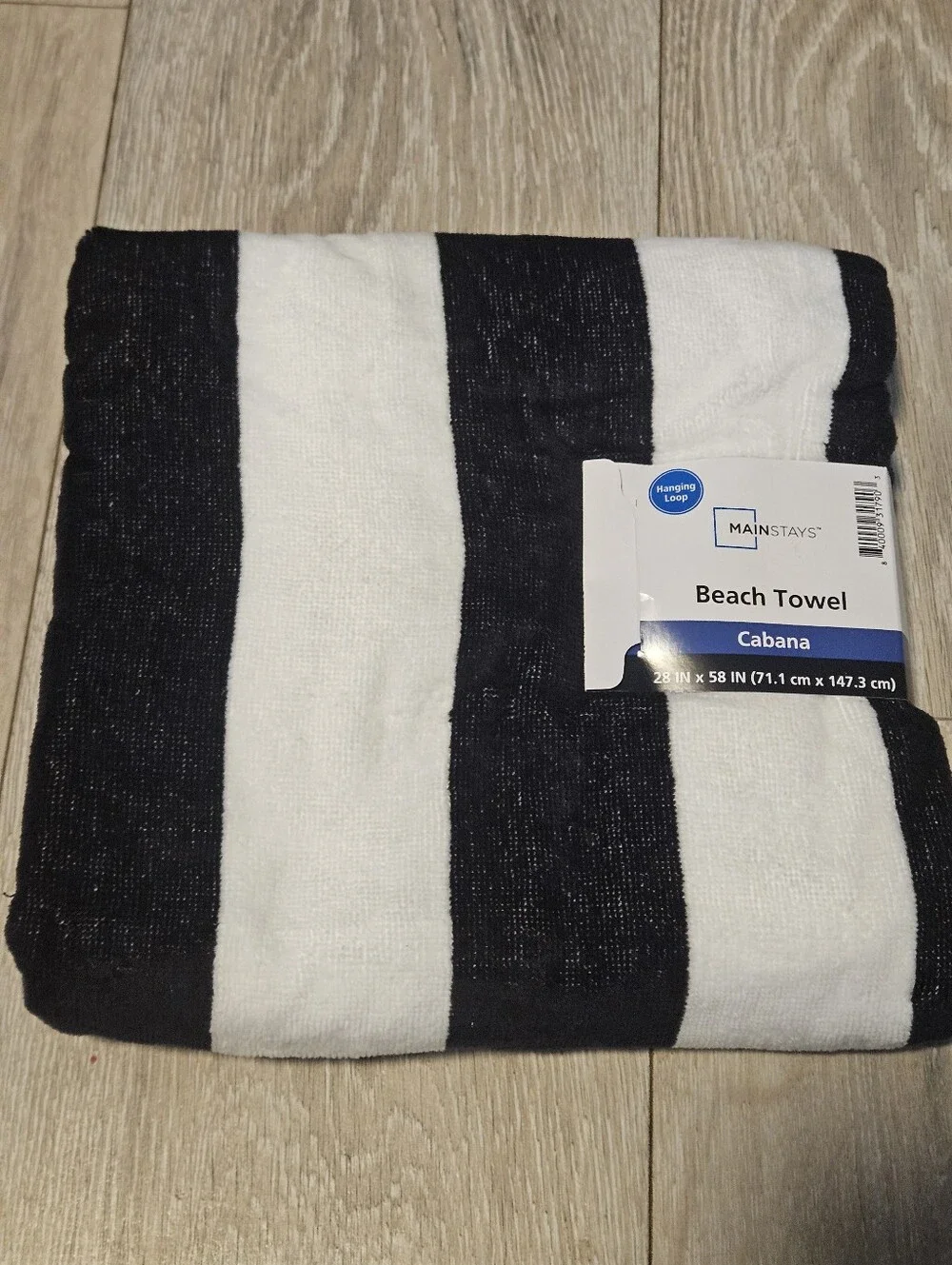 Lot of 4 NEW Mainstays Cabana Beach Towels 28x58 Black White Stripe Cotton Blend